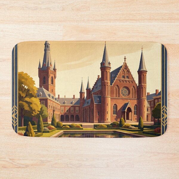 Item preview, The Hague Netherlands Vintage Travel Art – Peace Palace & Formal Gardens designed and sold by Bomax121.