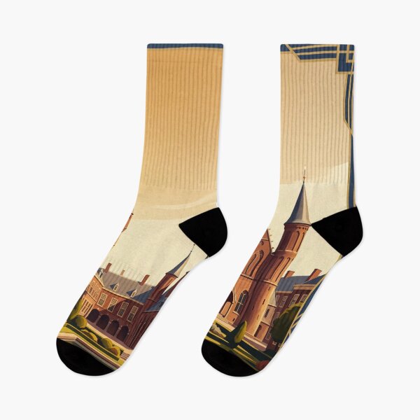 Item preview, The Hague Netherlands Vintage Travel Art – Peace Palace & Formal Gardens designed and sold by Bomax121.