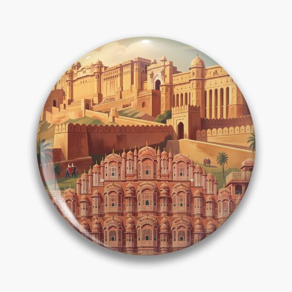 Item preview, Jaipur India Vintage Travel Art – Hawa Mahal & Amber Fort designed and sold by Bomax121.