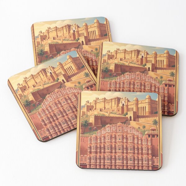 Item preview, Jaipur India Vintage Travel Art – Hawa Mahal & Amber Fort designed and sold by Bomax121.