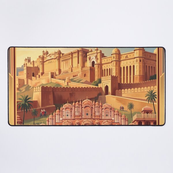 Item preview, Jaipur India Vintage Travel Art – Hawa Mahal & Amber Fort designed and sold by Bomax121.