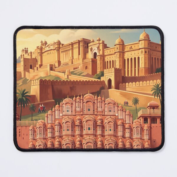Item preview, Jaipur India Vintage Travel Art – Hawa Mahal & Amber Fort designed and sold by Bomax121.