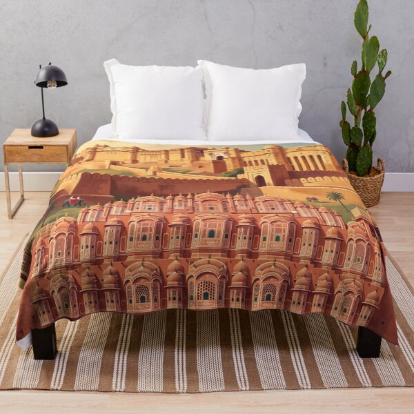 Item preview, Jaipur India Vintage Travel Art – Hawa Mahal & Amber Fort designed and sold by Bomax121.