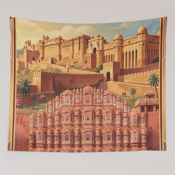 Item preview, Jaipur India Vintage Travel Art – Hawa Mahal & Amber Fort designed and sold by Bomax121.