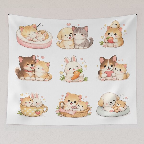 Item preview, Cute Kawaii Baby Animals Kitten Puppy Bunny Friends Aesthetic designed and sold by Rehnair.