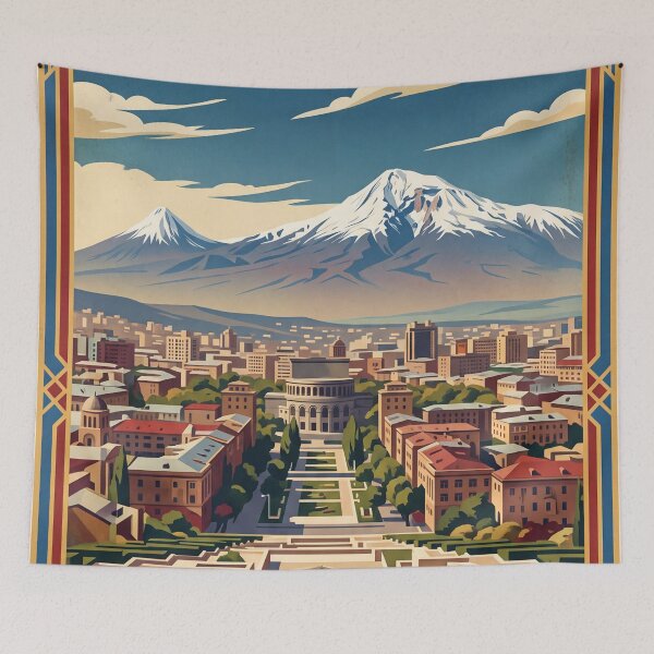 Item preview, Yerevan Armenia Vintage Travel Art – Cascade Complex & Mount Ararat designed and sold by Bomax121.