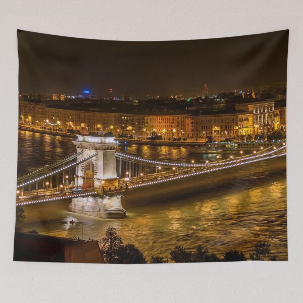 Item preview, Budapest cityscape, River Danube, Széchenyi Chain Bridge at night landscape color photograph designed and sold by Jéanpaul  Ferro.