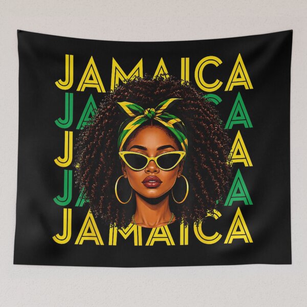 Item preview, Pretty Black Jamaican Woman With Sunglasses Headscarf Bold Jamaica Pride Typography Art designed and sold by LittleNhutton.
