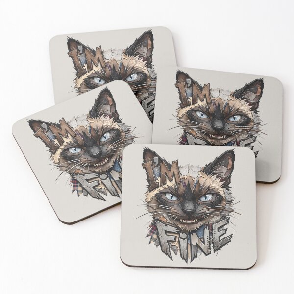 Item preview, I'm Fine, Siamese Cat, Patchwork, Streetwear designed and sold by QuirkySpark.