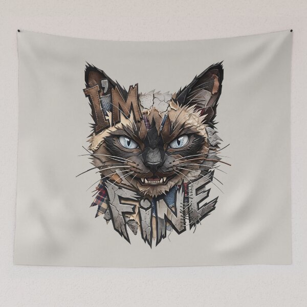 Item preview, I'm Fine, Siamese Cat, Patchwork, Streetwear designed and sold by QuirkySpark.
