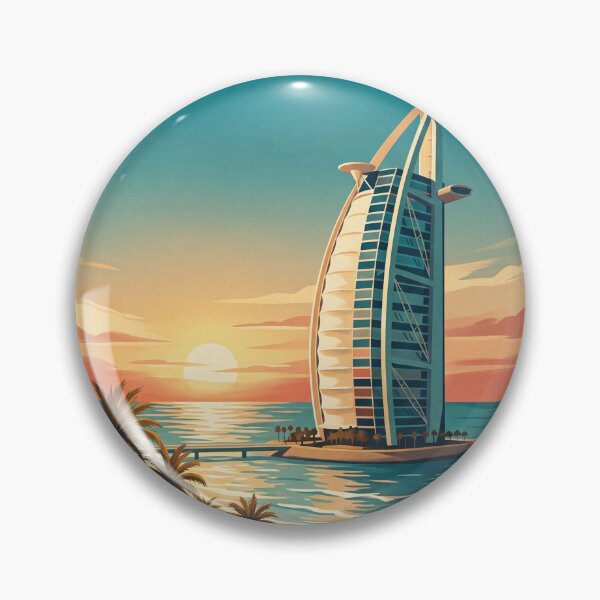 Item preview, Dubai UAE Vintage Travel Art – Sail-Shaped Hotel & Arabian Gulf Sunset designed and sold by Bomax121.