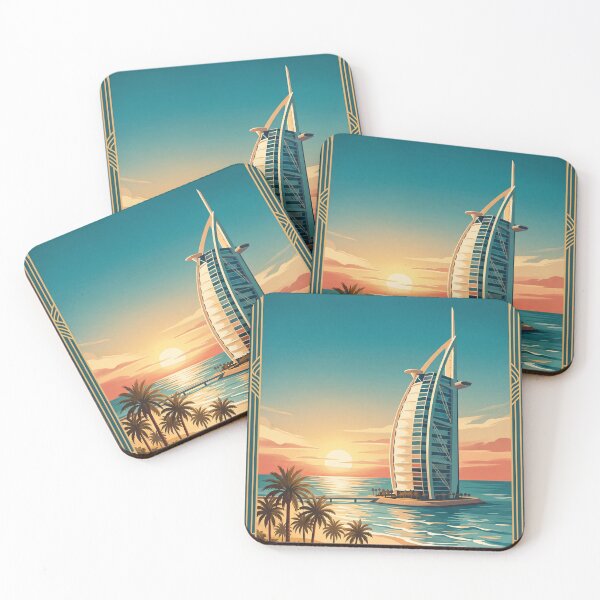 Item preview, Dubai UAE Vintage Travel Art – Sail-Shaped Hotel & Arabian Gulf Sunset designed and sold by Bomax121.