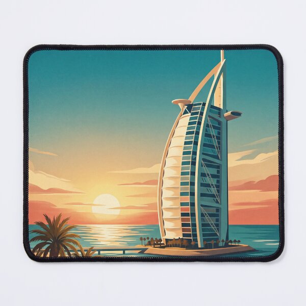 Item preview, Dubai UAE Vintage Travel Art – Sail-Shaped Hotel & Arabian Gulf Sunset designed and sold by Bomax121.