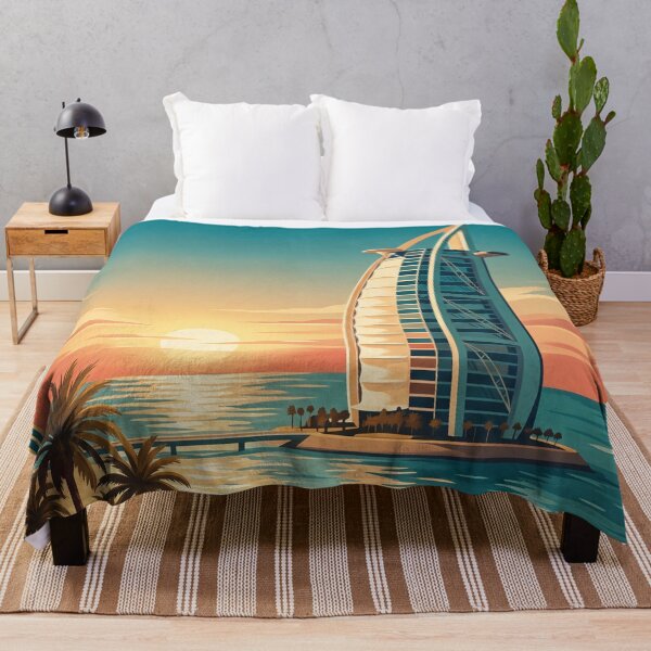 Item preview, Dubai UAE Vintage Travel Art – Sail-Shaped Hotel & Arabian Gulf Sunset designed and sold by Bomax121.