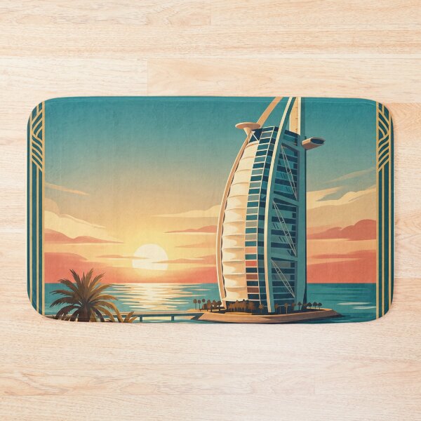 Item preview, Dubai UAE Vintage Travel Art – Sail-Shaped Hotel & Arabian Gulf Sunset designed and sold by Bomax121.