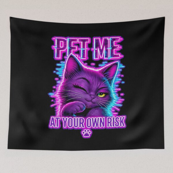 Item preview, Pet Me At Your Own Risk Cat Neon Vaporwave | Sticker, T-shirt, Poster, hoodle. designed and sold by Kittcatking.