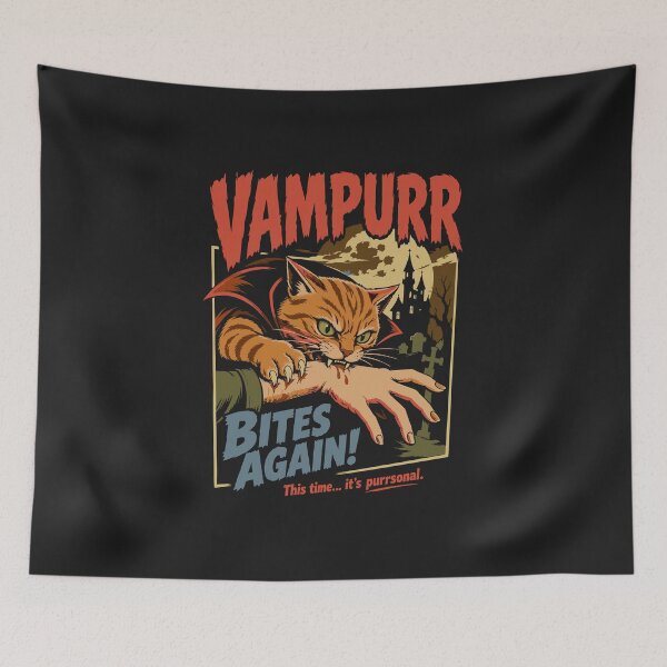 Item preview, Tabby Cat Vampire Funny Vampurr Bites Again Halloween Horror Movie Art Inspired designed and sold by alenaz.