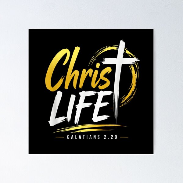 Item preview, Christ Life Galatians 2 20 Christian Cross Verse Faith Gold Brush Calligraphy designed and sold by HarinDonreka.