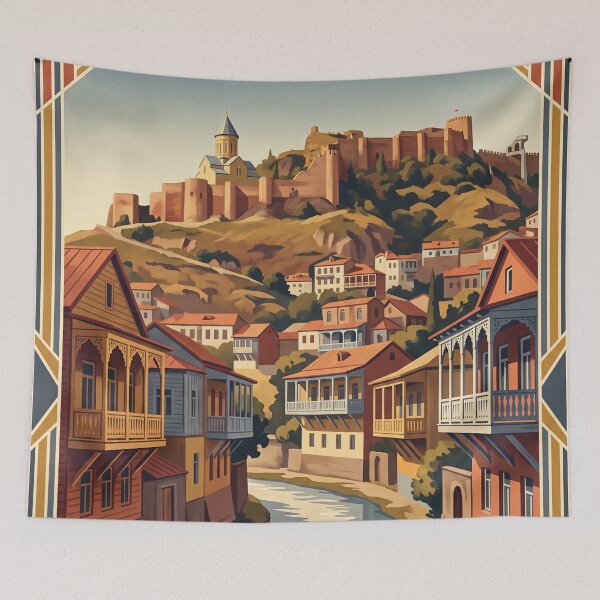 Item preview, Tbilisi Georgia Vintage Travel Art – Narikala Fortress & Mtkvari River designed and sold by Bomax121.