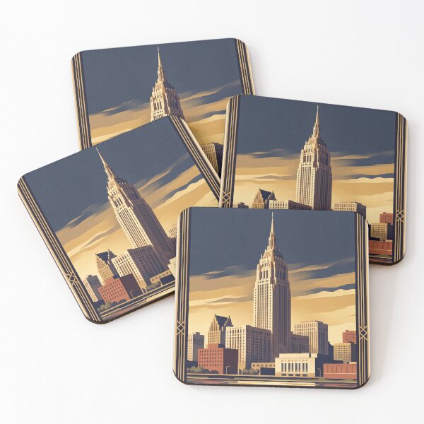 Item preview, Detroit Michigan Vintage Travel Art – Art Deco Skyline & Riverfront designed and sold by Bomax121.