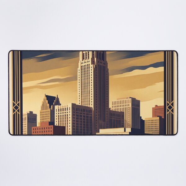 Item preview, Detroit Michigan Vintage Travel Art – Art Deco Skyline & Riverfront designed and sold by Bomax121.