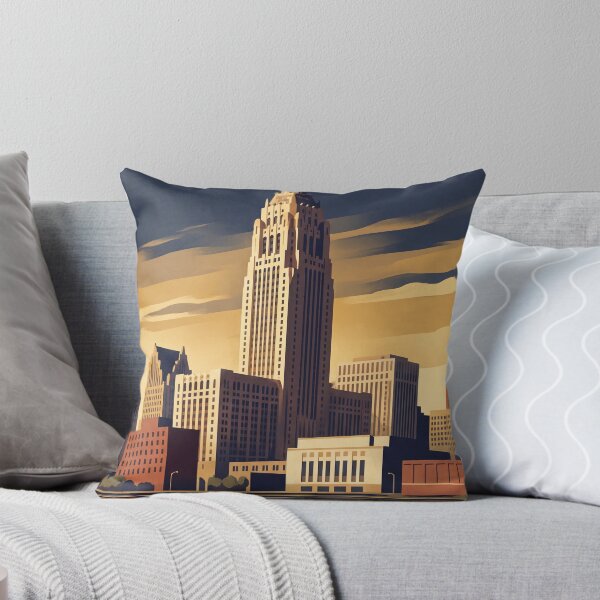 Item preview, Detroit Michigan Vintage Travel Art – Art Deco Skyline & Riverfront designed and sold by Bomax121.