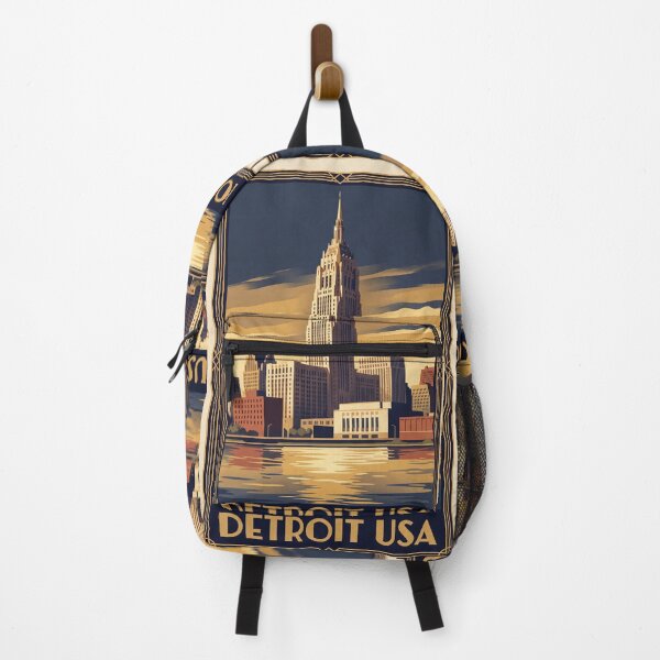 Item preview, Detroit Michigan Vintage Travel Art – Art Deco Skyline & Riverfront designed and sold by Bomax121.