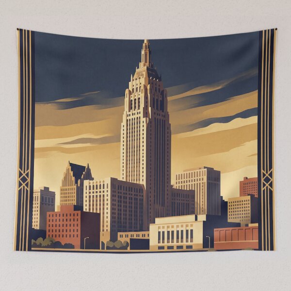 Item preview, Detroit Michigan Vintage Travel Art – Art Deco Skyline & Riverfront designed and sold by Bomax121.