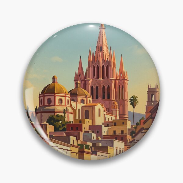 Item preview, San Miguel de Allende Mexico Vintage Travel Art – Parroquia & Colonial Streets designed and sold by Bomax121.
