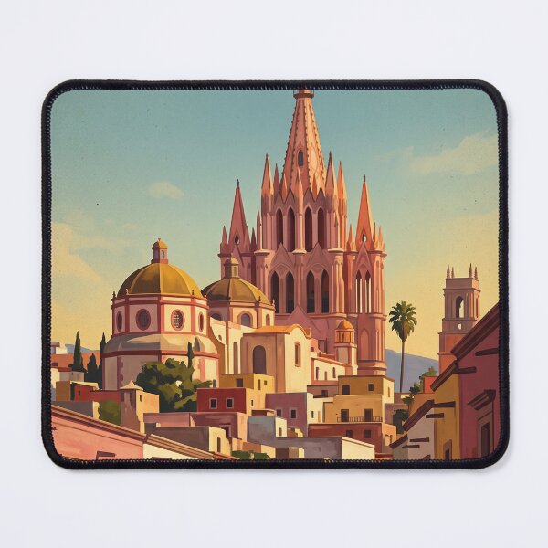Item preview, San Miguel de Allende Mexico Vintage Travel Art – Parroquia & Colonial Streets designed and sold by Bomax121.