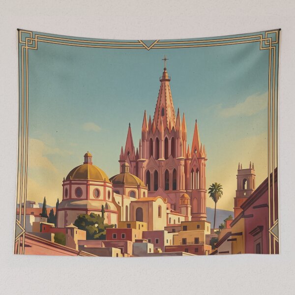 Item preview, San Miguel de Allende Mexico Vintage Travel Art – Parroquia & Colonial Streets designed and sold by Bomax121.