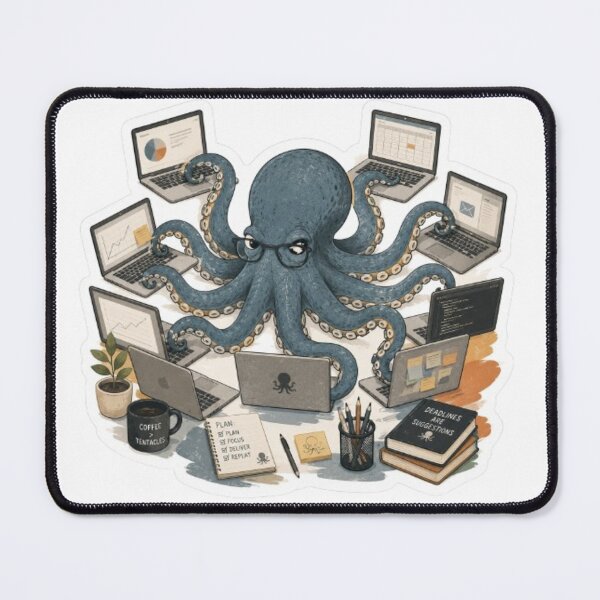Item preview, Multitasking Octopus Working on Multiple Laptops designed and sold by Snurly.