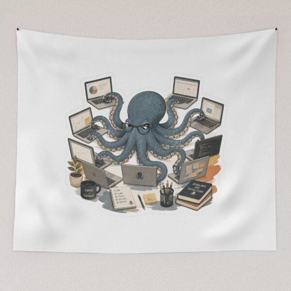 Item preview, Multitasking Octopus Working on Multiple Laptops designed and sold by Snurly.