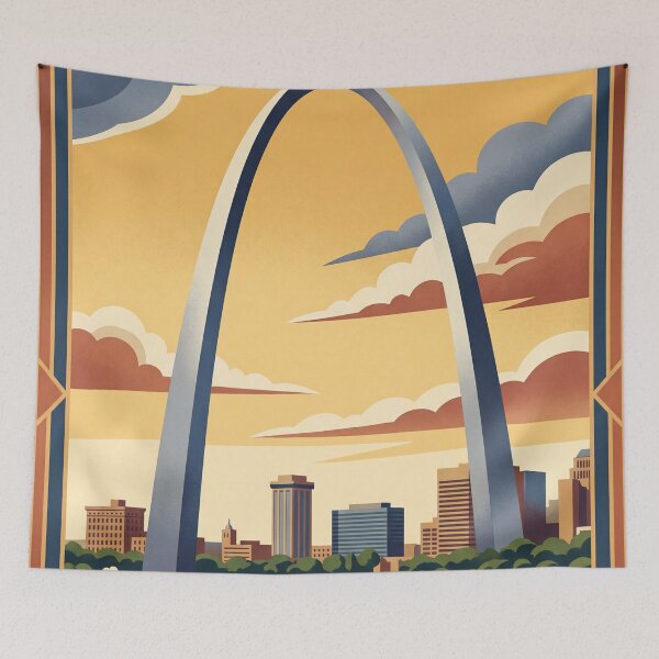 Item preview, St Louis Missouri Vintage Travel Art – Gateway Arch & Mississippi River designed and sold by Bomax121.