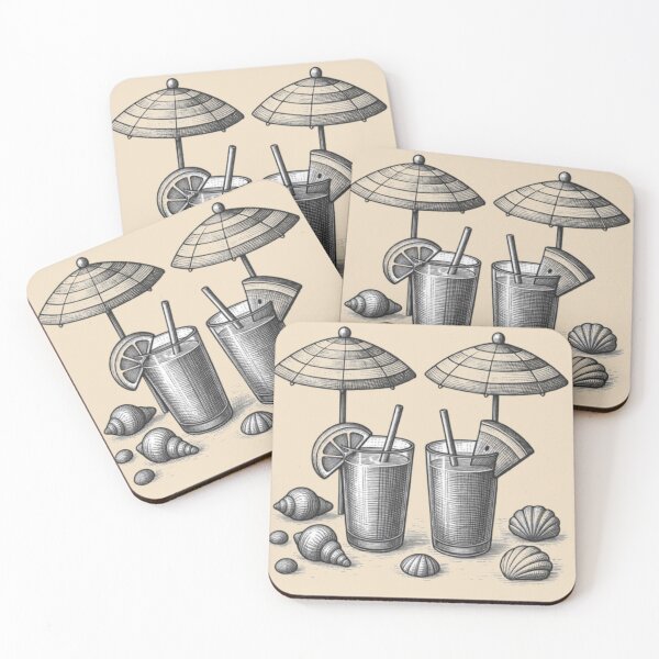 Item preview, Tropical Beach Drinks — Summer Cocktails & Seashell Illustration designed and sold by Catfcreations.