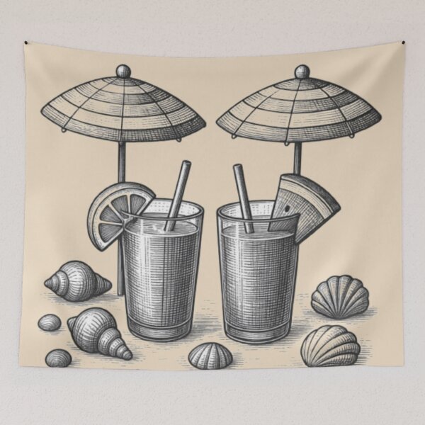 Item preview, Tropical Beach Drinks — Summer Cocktails & Seashell Illustration designed and sold by Catfcreations.