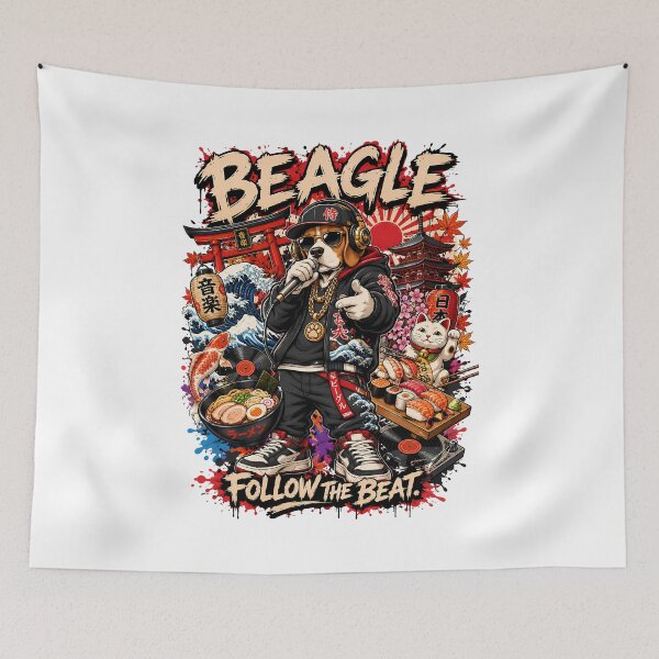 Item preview, Funny Hip Hop Beagle Japanese Street Poster Artwork designed and sold by Tong4130.