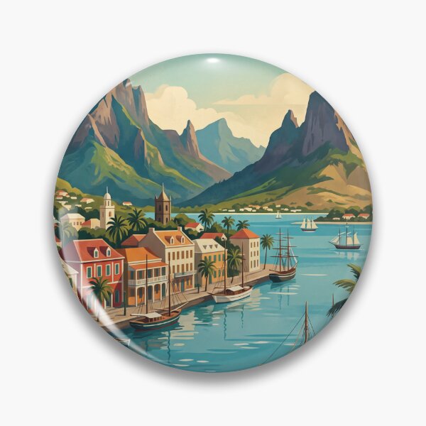 Item preview, Port Louis Mauritius Vintage Travel Art – Tropical Harbour & Mountain Waterfront designed and sold by Bomax121.