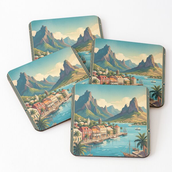 Item preview, Port Louis Mauritius Vintage Travel Art – Tropical Harbour & Mountain Waterfront designed and sold by Bomax121.