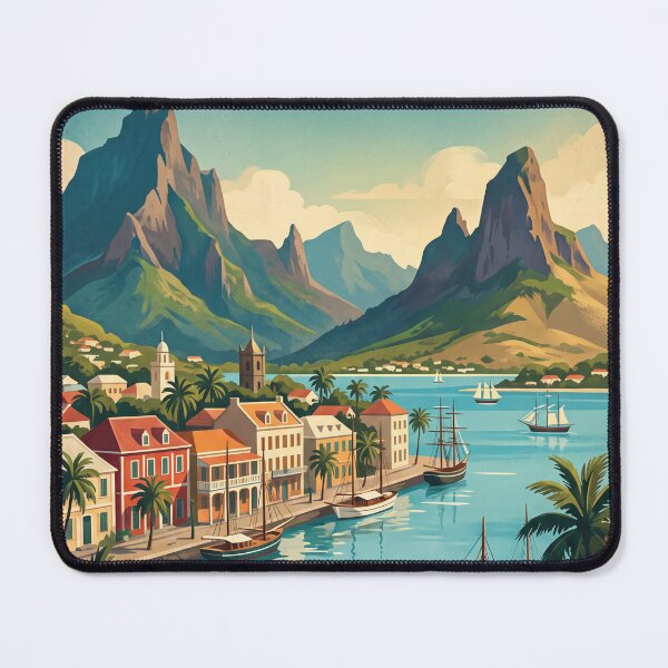 Item preview, Port Louis Mauritius Vintage Travel Art – Tropical Harbour & Mountain Waterfront designed and sold by Bomax121.