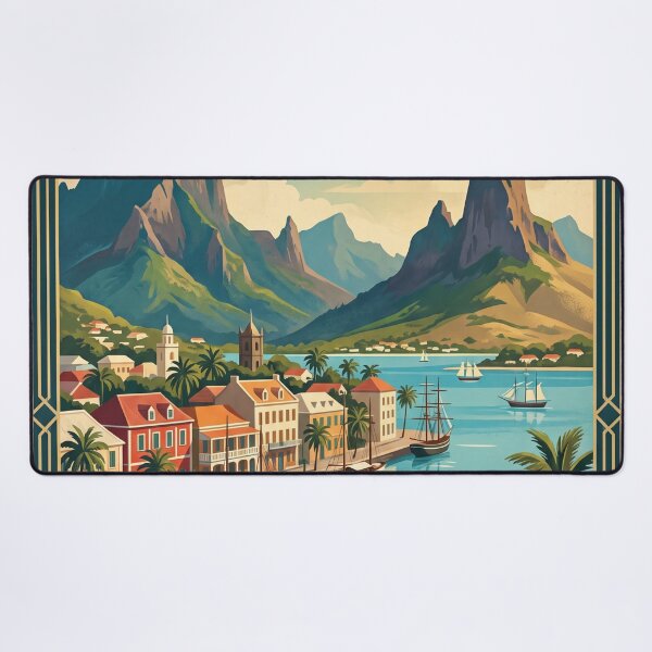Item preview, Port Louis Mauritius Vintage Travel Art – Tropical Harbour & Mountain Waterfront designed and sold by Bomax121.