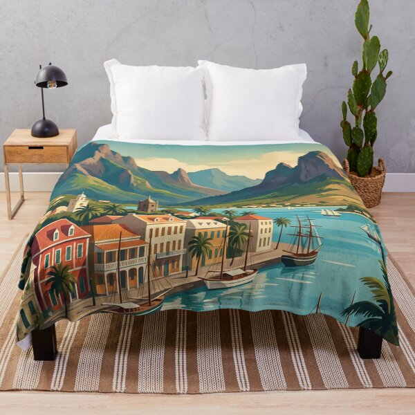 Item preview, Port Louis Mauritius Vintage Travel Art – Tropical Harbour & Mountain Waterfront designed and sold by Bomax121.