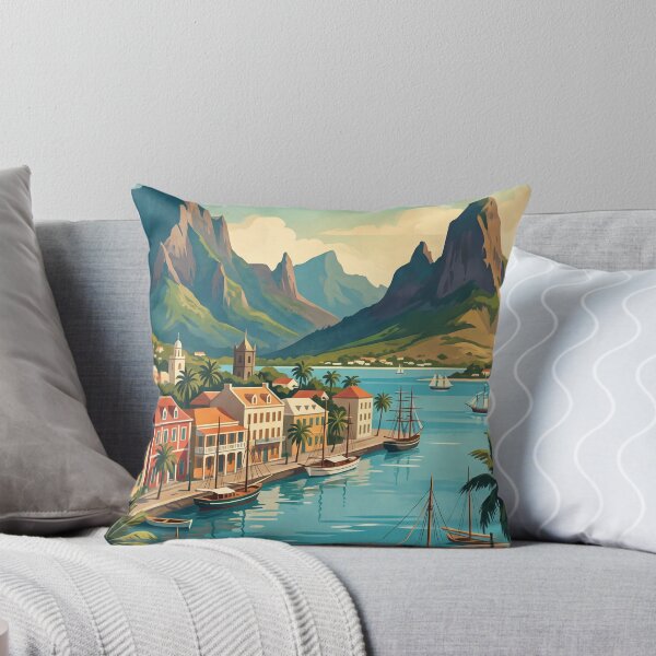 Item preview, Port Louis Mauritius Vintage Travel Art – Tropical Harbour & Mountain Waterfront designed and sold by Bomax121.