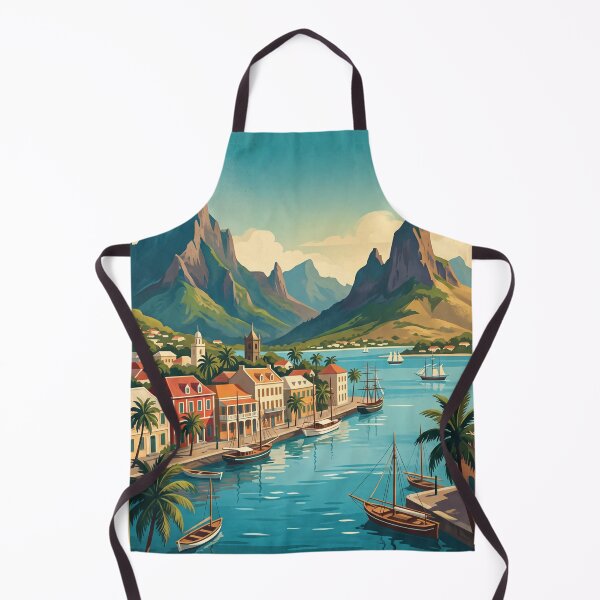 Item preview, Port Louis Mauritius Vintage Travel Art – Tropical Harbour & Mountain Waterfront designed and sold by Bomax121.