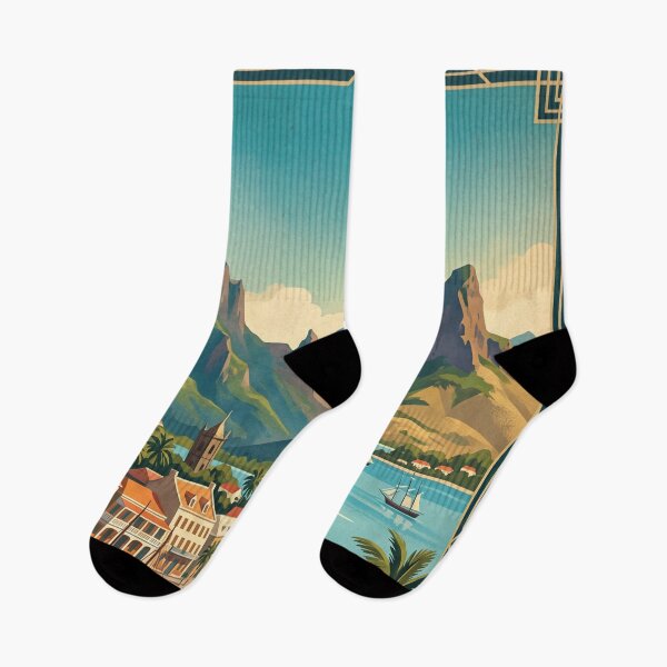 Item preview, Port Louis Mauritius Vintage Travel Art – Tropical Harbour & Mountain Waterfront designed and sold by Bomax121.
