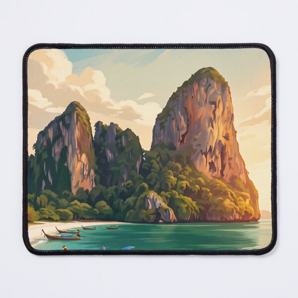 Item preview, Krabi Thailand Vintage Travel Art – Railay Beach & Limestone Cliffs designed and sold by Bomax121.