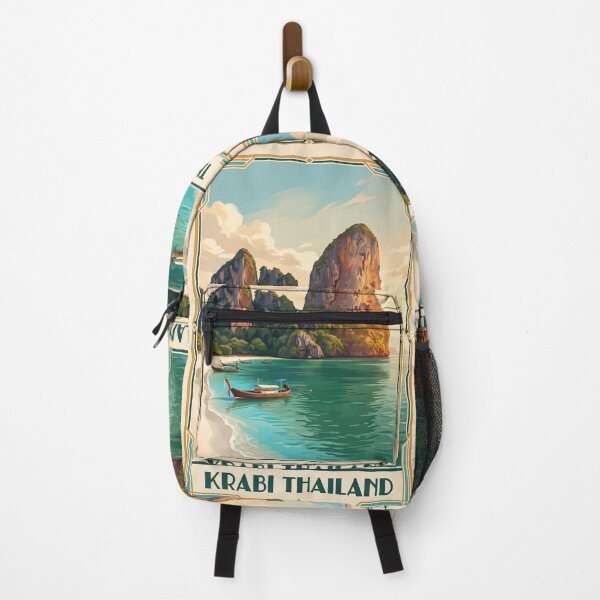 Item preview, Krabi Thailand Vintage Travel Art – Railay Beach & Limestone Cliffs designed and sold by Bomax121.