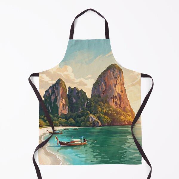 Item preview, Krabi Thailand Vintage Travel Art – Railay Beach & Limestone Cliffs designed and sold by Bomax121.