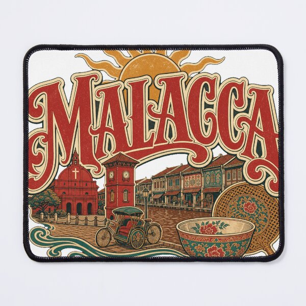 Item preview, Malacca Malaysia Hand Drawn Vintage Travel Nameplate designed and sold by VisualArtsOasis.