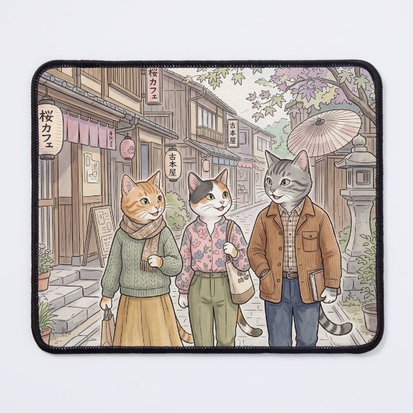 Item preview, Cat stroll in traditional Japanese alleyway watercolor cozy designed and sold by TheCoolCatsMx.